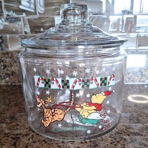 Vintage Disney Winnie the Pooh Anchor Hocking Holiday Glass Jar With Lid